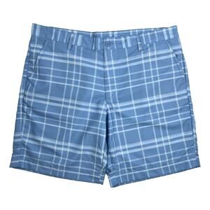 Crane Golf Shorts Mens Large Blue White Plaid Flat Front Quick Dry
